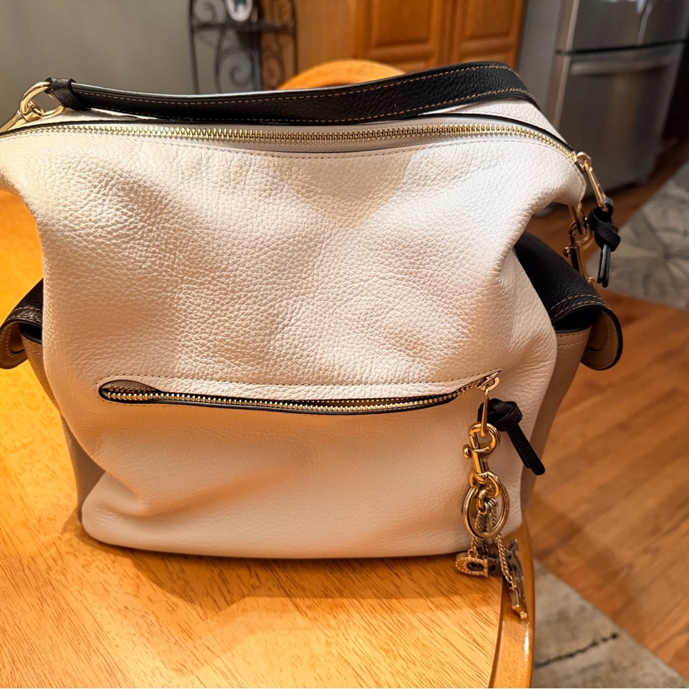 Coach Two-Tone Pebbled Leather Hobo — Cream & Tan with Brown Strap - Picture 12 of 13